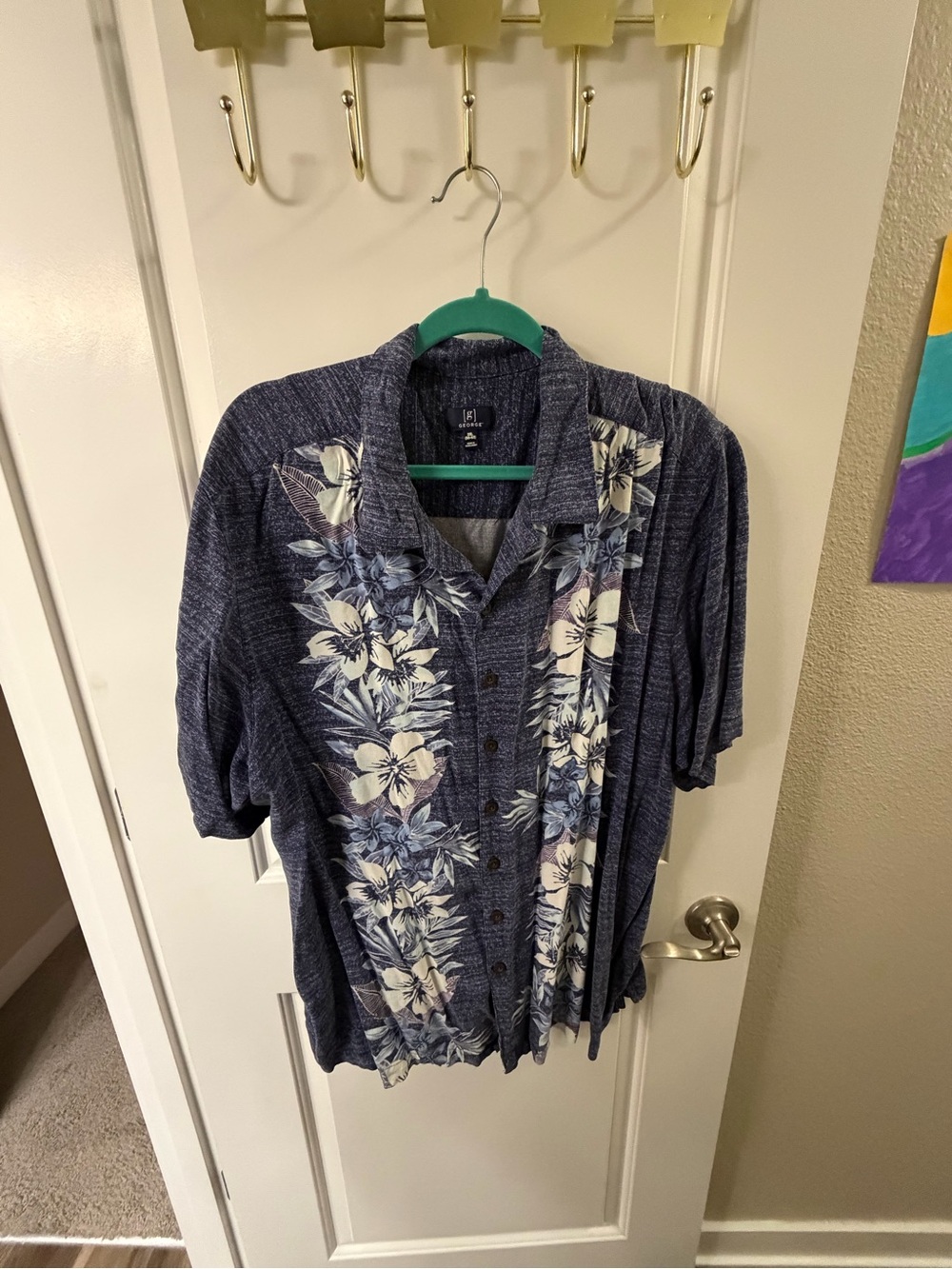 George Navy Blue Floral Short-Sleeve Button Down Shirt